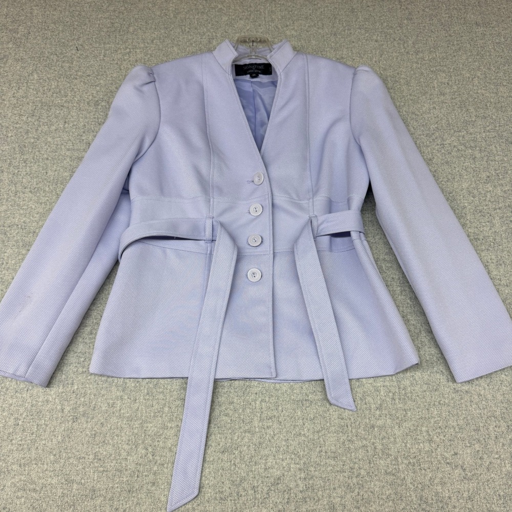 Signature by Larry Levine Blazer Jacket 10P Lavender Purple Tie Waist Puff Sleev